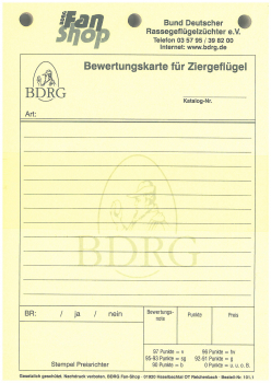 Bewertungskarten Block Ziergeflügel 50 Stück